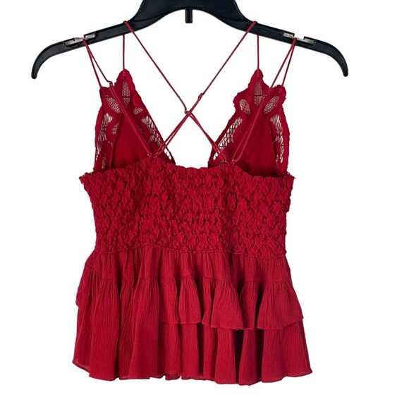 Free People Intimately Large Adella Cami Top Cherry Red Ruffled Crochet Lace - Picture 4 of 8